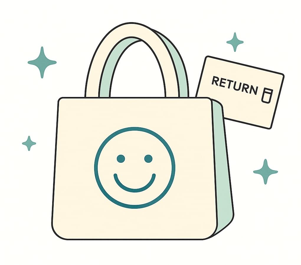 Swap step illustration showing return bag with smiley face